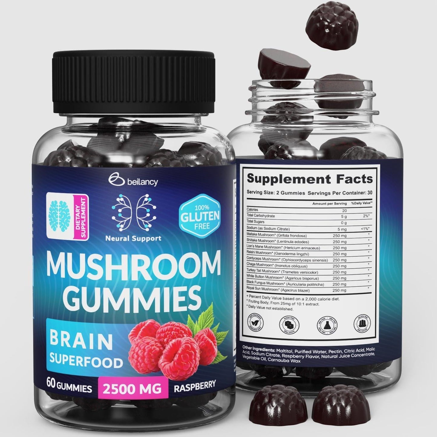 Mushroom Gummies Lion's Mane and Reishi for Cognitive Clarity 60 Gummies