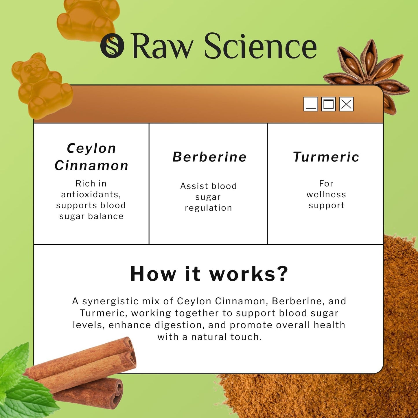 Cinnamon Gummies Blood Support Ceylon Cinnamon Bark 2000MG Blend 60 Gummies