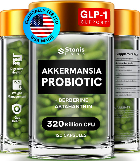 Akkermansia Probiotic 320 Billion CFU| GLP-1 Probiotic and Prebiotic | Akkermansia Muciniphila Probiotics For Women Digestive Health | Inulin Prebiotic Fiber Capsules Astaxanthin & Berberine 120 count